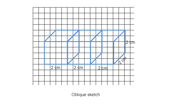 A cube with an edge 4 cm long Draw its oblique sketch and isometric sketch