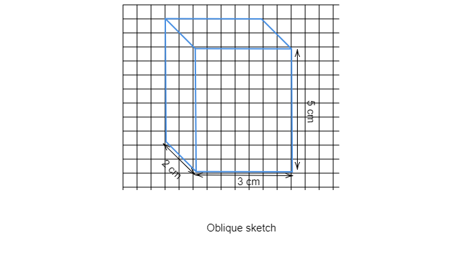 Give i an oblique sketch and ii an isometric sketch for each of the  following a A cuboid of dimensions 5 cm 3 cm and 2 cm b A cube with an